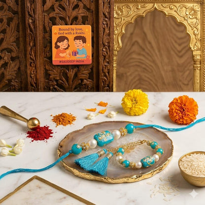 ELIKRAFT Decorative Fridge Magnet for Refrigerator Decor | Free Blue Stone Lumba Rakhi Set for Bhaiya Bhabhi with Rakhi for B