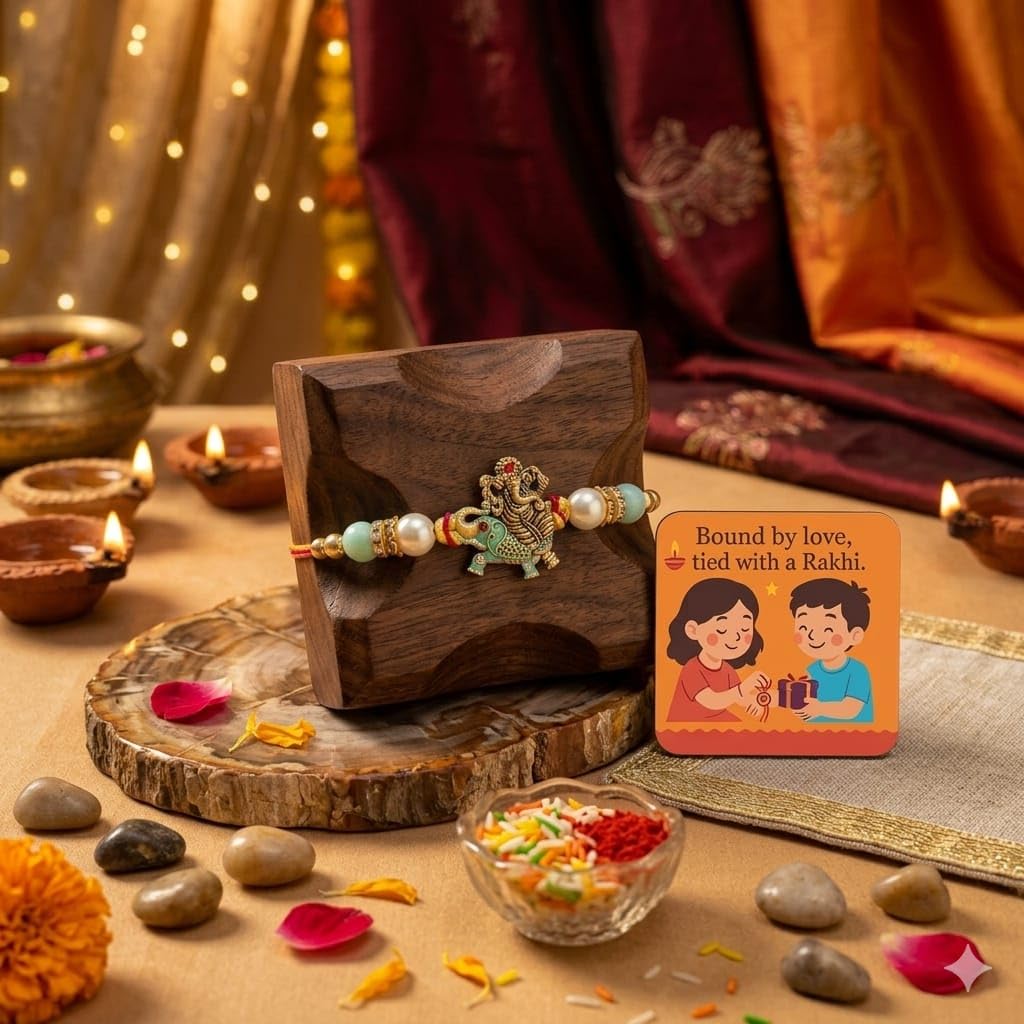 ELIKRAFT Decorative Fridge Magnet for Refrigerator Decor | Free Blue Stone Lumba Rakhi Set for Bhaiya Bhabhi with Rakhi for B