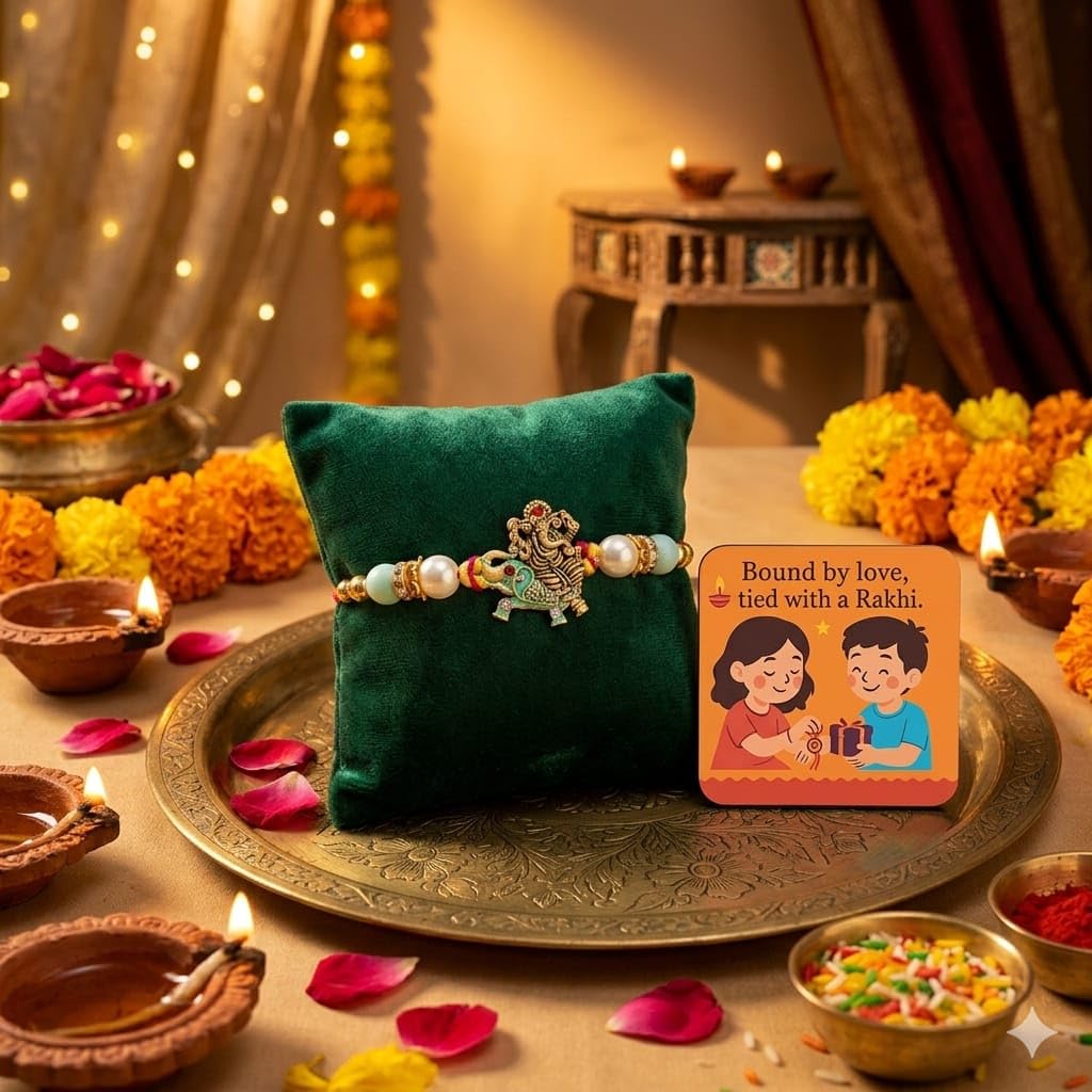 ELIKRAFT Decorative Fridge Magnet for Refrigerator Decor | Free Blue Stone Lumba Rakhi Set for Bhaiya Bhabhi with Rakhi for B