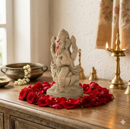 ELIKRAFT Mitti Ganesh Idol, Eco-Friendly Natural Clay Ganesha Figurine for Puja and Visarjan, Biodegradable - front view (10)