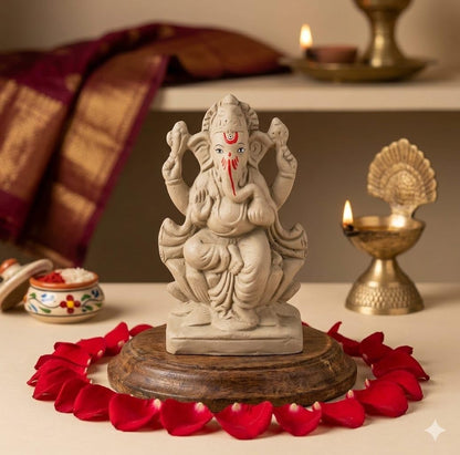 ELIKRAFT Mitti Ganesh Idol, Eco-Friendly Natural Clay Ganesha Figurine for Puja and Visarjan, Biodegradable - packaging (12)