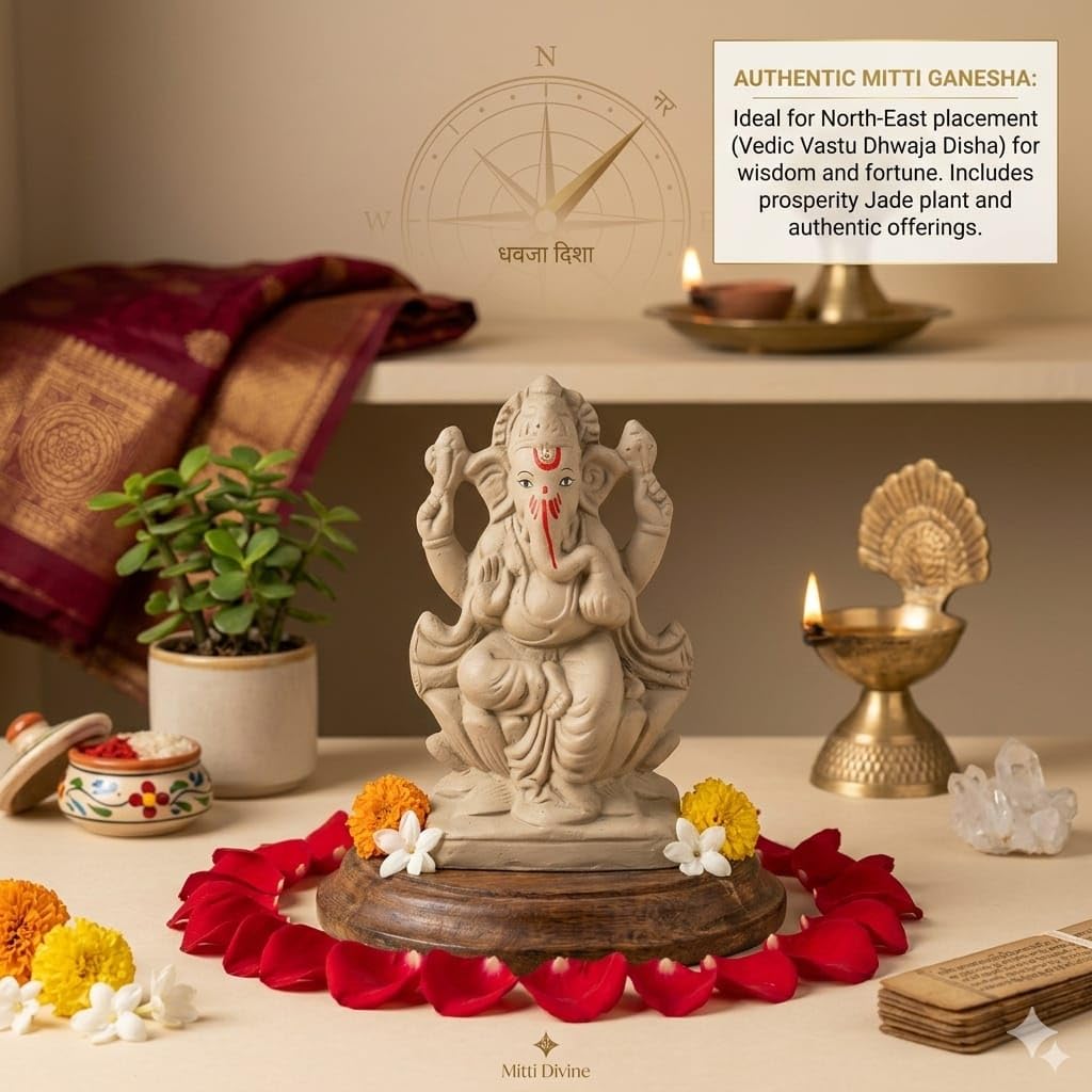 ELIKRAFT Mitti Ganesh Idol, Eco-Friendly Natural Clay Ganesha Figurine for Puja and Visarjan, Biodegradable - label detail (1