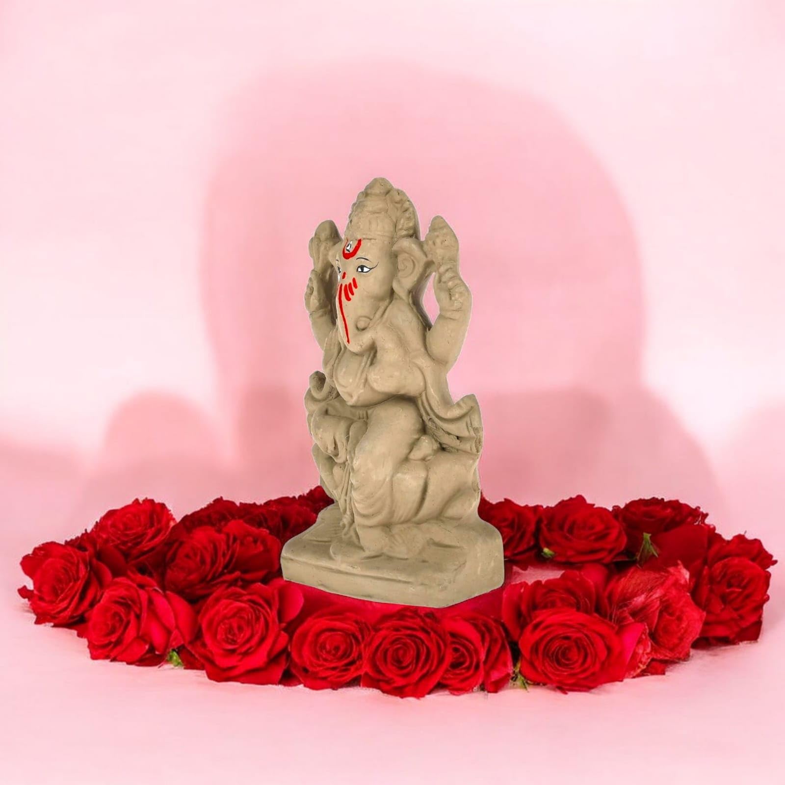 ELIKRAFT Mitti Ganesh Idol, Eco-Friendly Natural Clay Ganesha Figurine for Puja and Visarjan, Biodegradable - size and scale 