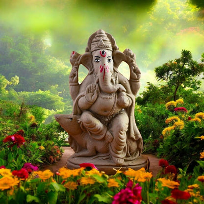 ELIKRAFT Mitti Ganesh Idol, Eco-Friendly Natural Clay Ganesha Figurine for Puja and Visarjan, Biodegradable (19)