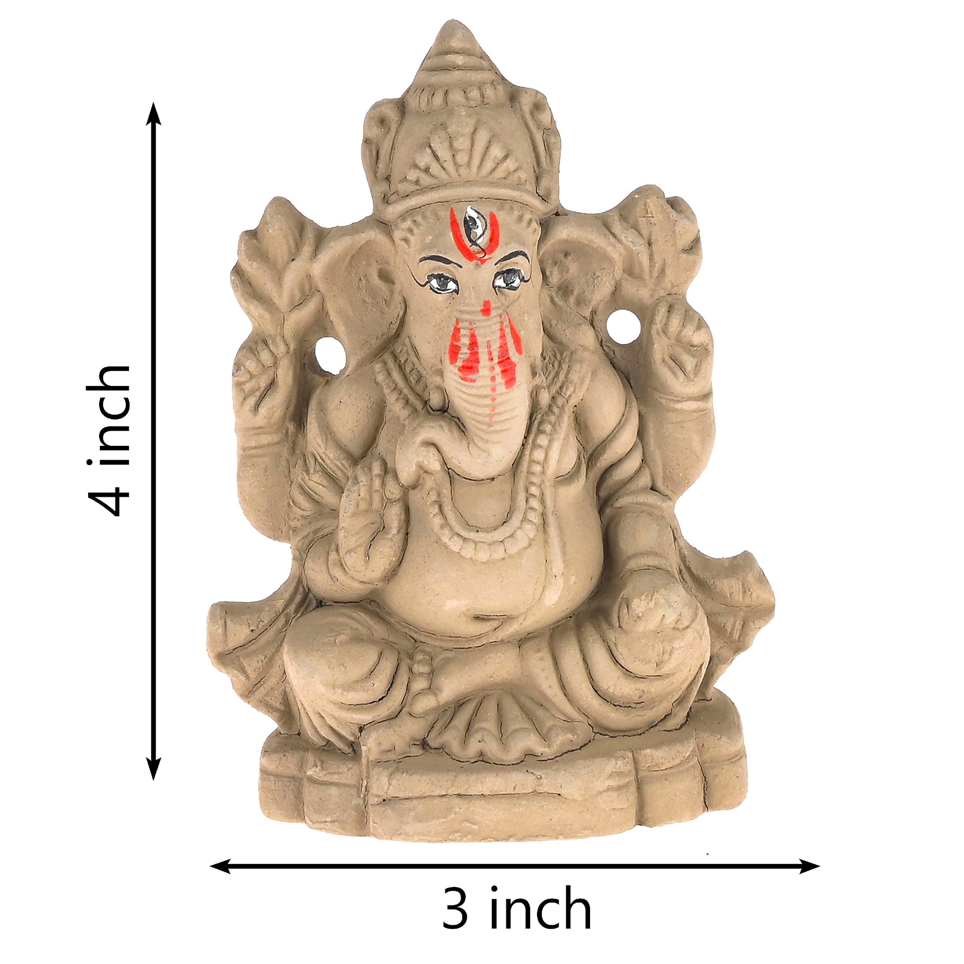 ELIKRAFT Mitti Ganesh Idol, Eco-Friendly Natural Clay Ganesha Figurine for Puja and Visarjan, Biodegradable - front view