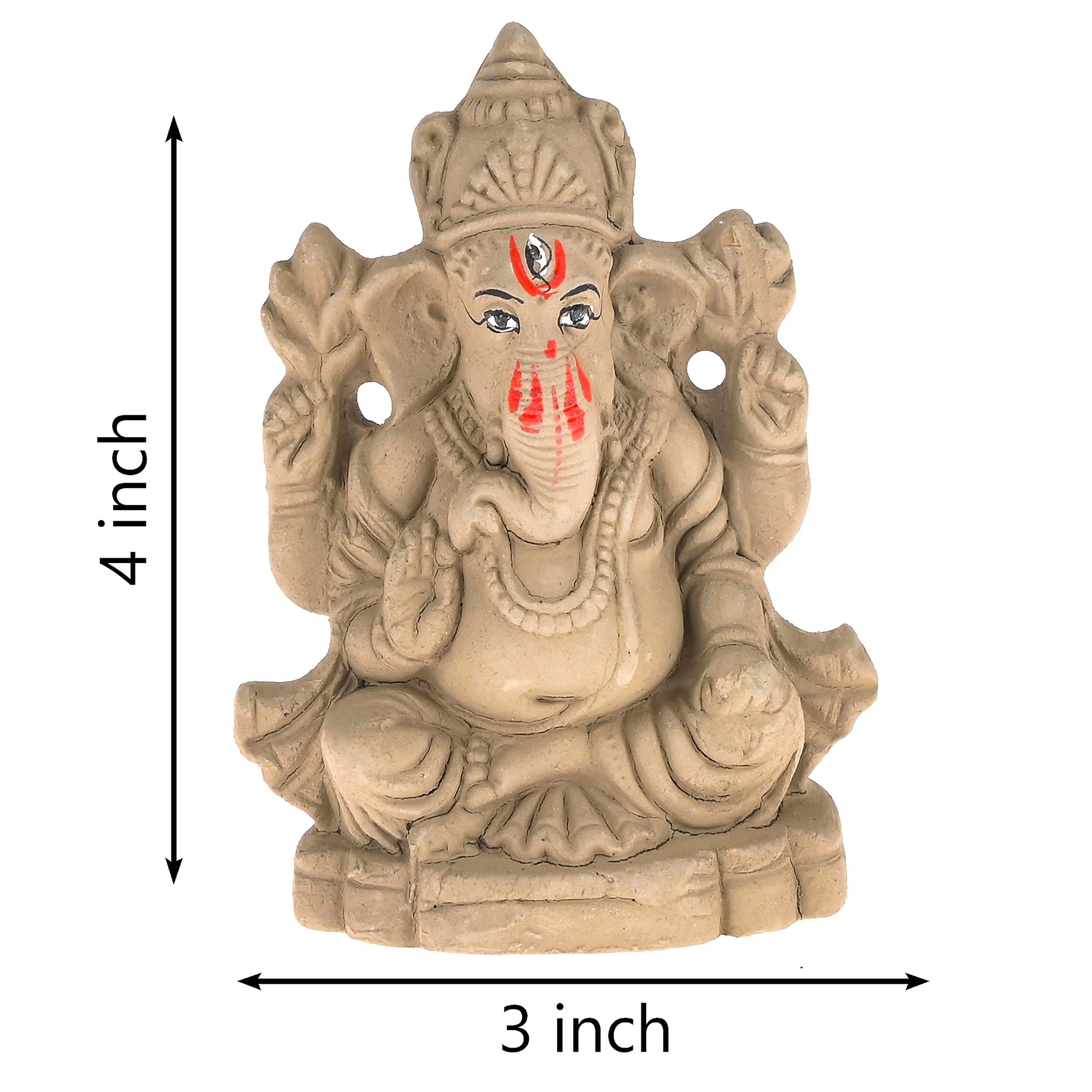 ELIKRAFT Mitti Ganesh Idol, Eco-Friendly Natural Clay Ganesha Figurine for Puja and Visarjan, Biodegradable - front view
