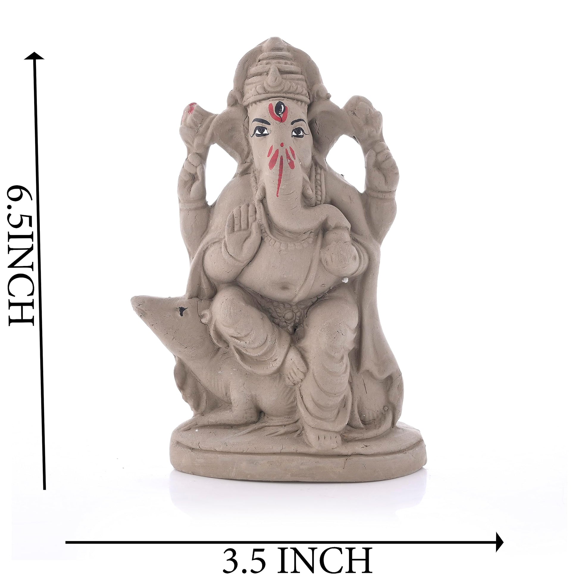 ELIKRAFT Mitti Ganesh Idol, Eco-Friendly Natural Clay Ganesha Figurine for Puja and Visarjan, Biodegradable - front view (20)