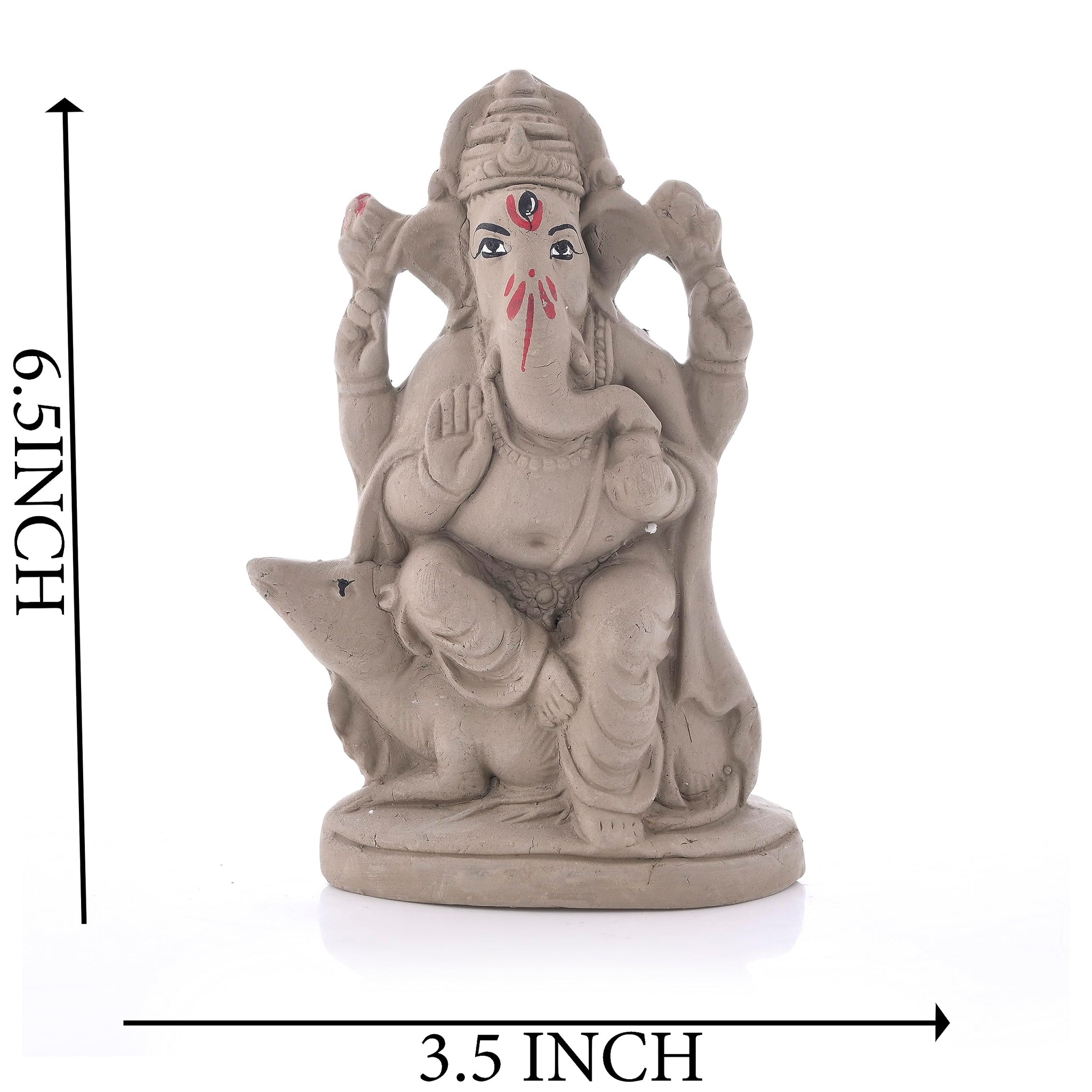 ELIKRAFT Mitti Ganesh Idol, Eco-Friendly Natural Clay Ganesha Figurine for Puja and Visarjan, Biodegradable - front view (20)