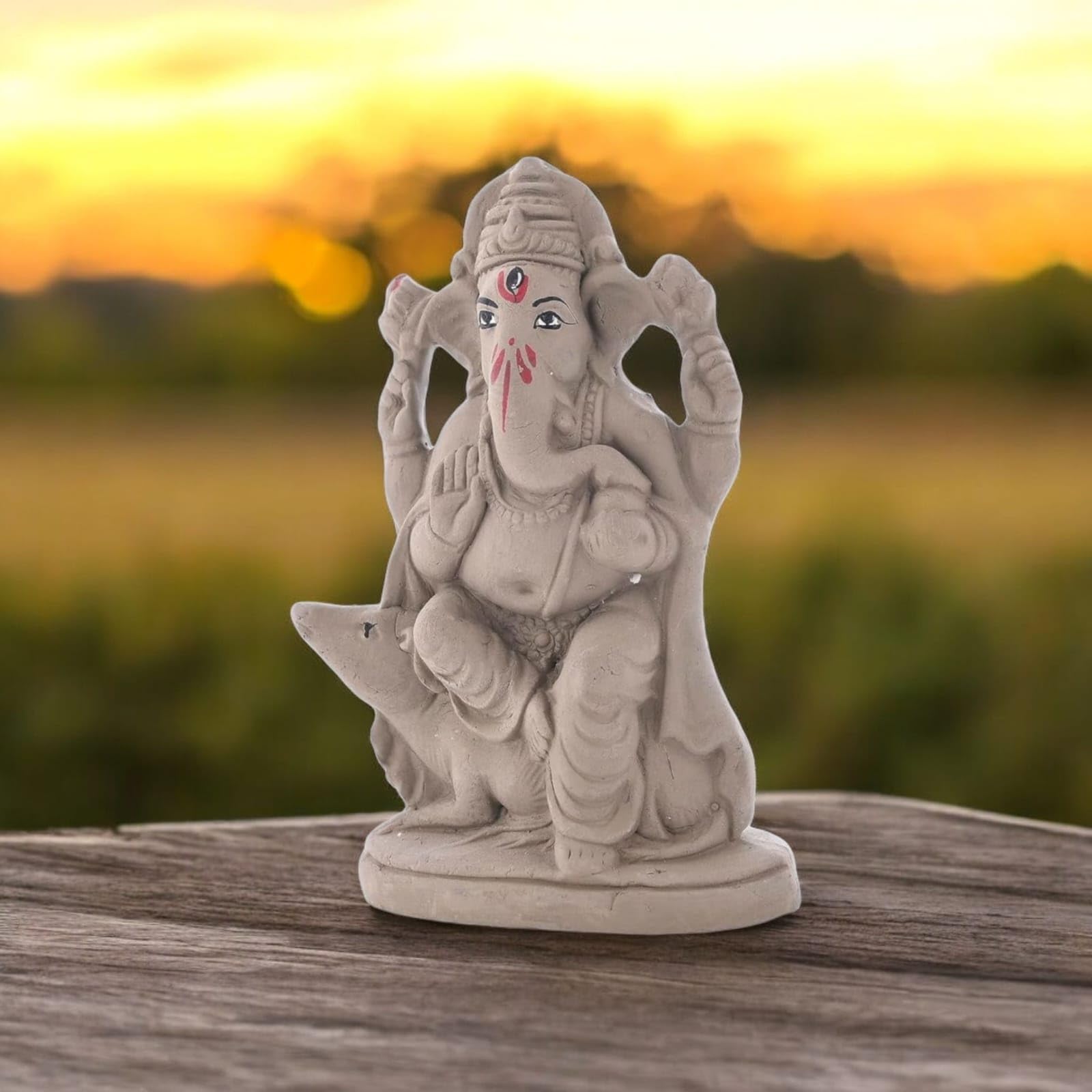ELIKRAFT Mitti Ganesh Idol, Eco-Friendly Natural Clay Ganesha Figurine for Puja and Visarjan, Biodegradable - close-up detail