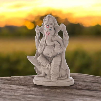 ELIKRAFT Mitti Ganesh Idol, Eco-Friendly Natural Clay Ganesha Figurine for Puja and Visarjan, Biodegradable - close-up detail