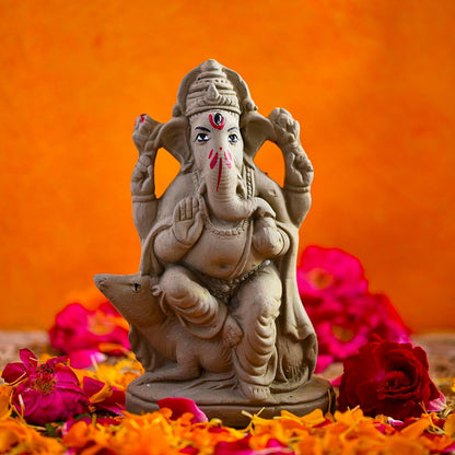 ELIKRAFT Mitti Ganesh Idol, Eco-Friendly Natural Clay Ganesha Figurine for Puja and Visarjan, Biodegradable (26)