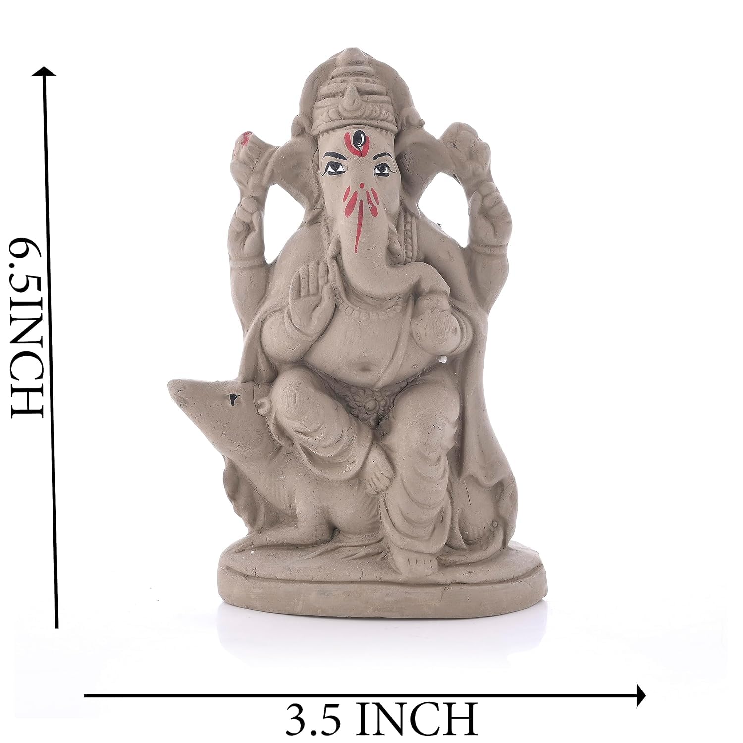 ELIKRAFT Mitti Ganesh Idol, Eco-Friendly Natural Clay Ganesha Figurine for Puja and Visarjan, Biodegradable - front view (27)