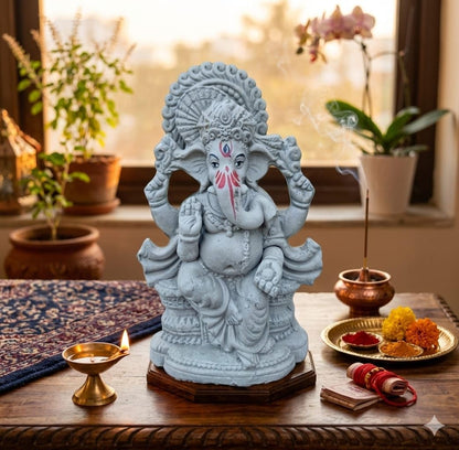 ELIKRAFT Mitti Ganesh Idol, Eco-Friendly Natural Clay Ganesha Figurine for Puja and Visarjan, Biodegradable (28)