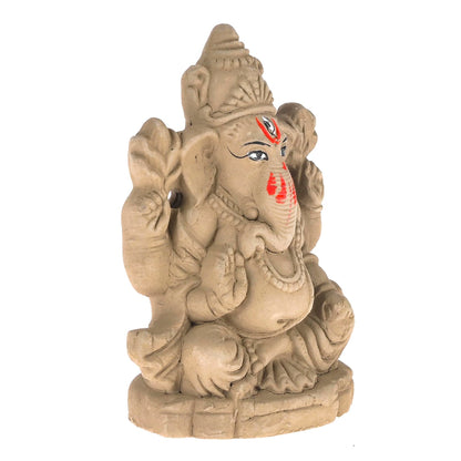 ELIKRAFT Mitti Ganesh Idol, Eco-Friendly Natural Clay Ganesha Figurine for Puja and Visarjan, Biodegradable - back view