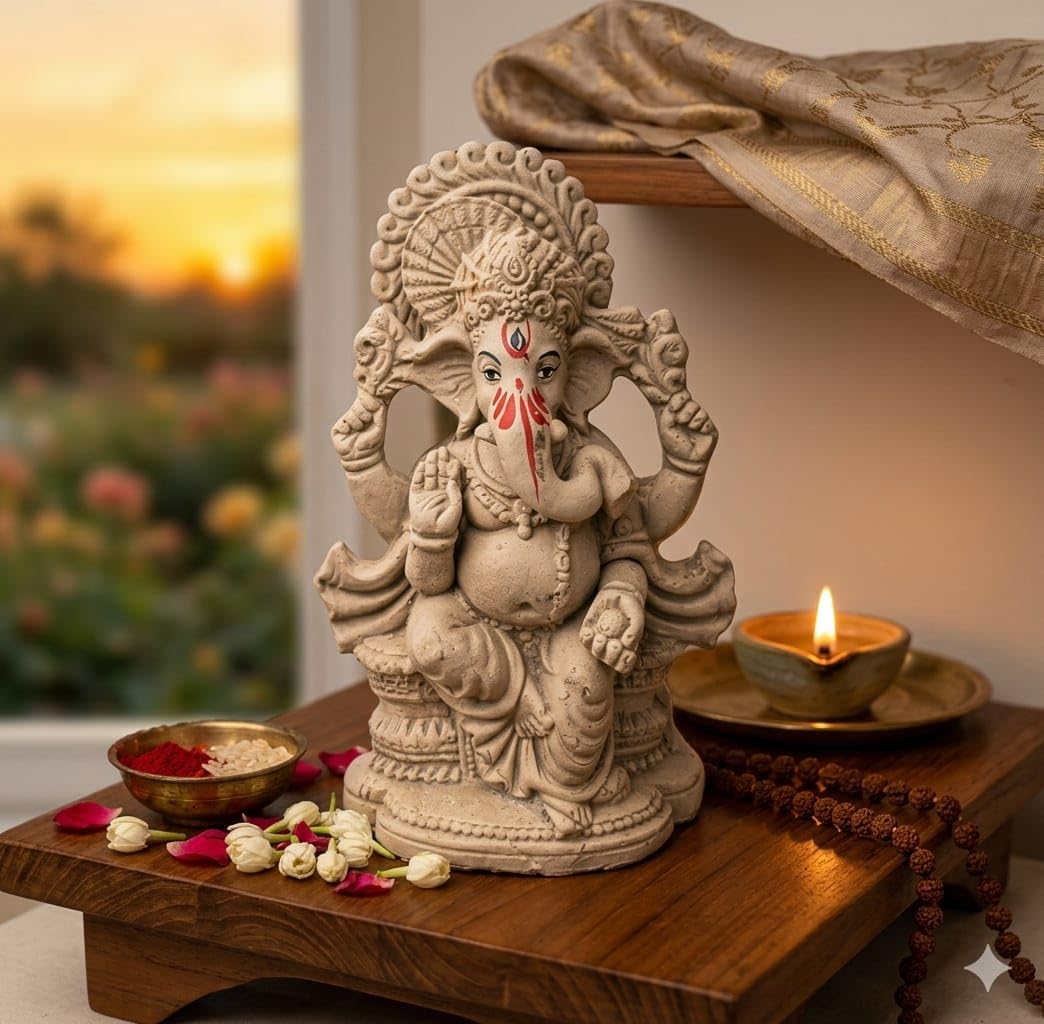 ELIKRAFT Mitti Ganesh Idol, Eco-Friendly Natural Clay Ganesha Figurine for Puja and Visarjan, Biodegradable - label detail (3