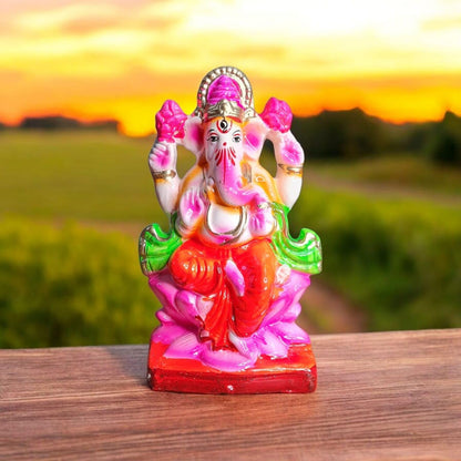 ELIKRAFT Mitti Ganesh Idol, Eco-Friendly Natural Clay Ganesha Figurine for Puja and Visarjan, Biodegradable (33)