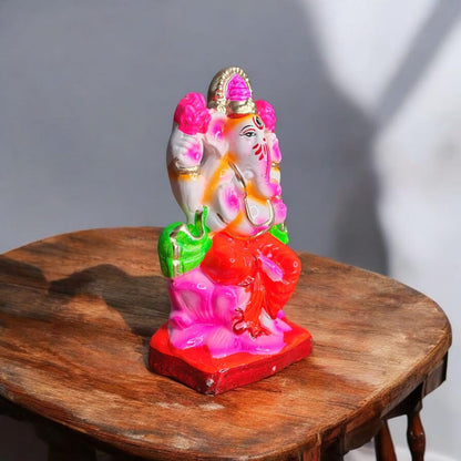 ELIKRAFT Mitti Ganesh Idol, Eco-Friendly Natural Clay Ganesha Figurine for Puja and Visarjan, Biodegradable - back view (35)