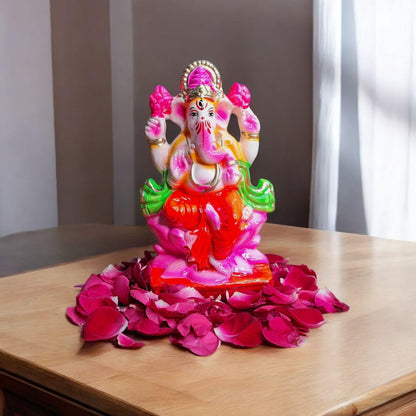 ELIKRAFT Mitti Ganesh Idol, Eco-Friendly Natural Clay Ganesha Figurine for Puja and Visarjan, Biodegradable - close-up detail