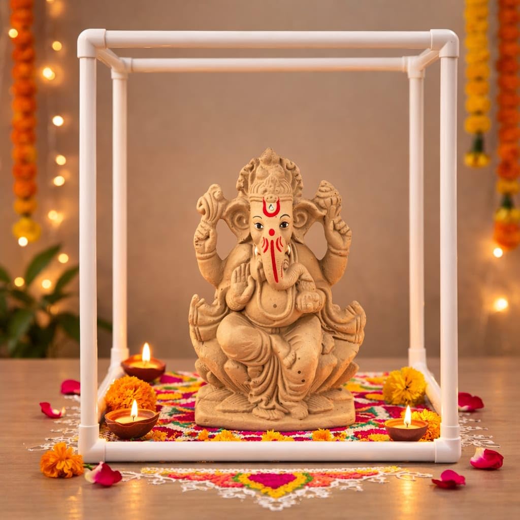 ELIKRAFT Mitti Ganesh Idol, Eco-Friendly Natural Clay Ganesha Figurine for Puja and Visarjan, Biodegradable (40)