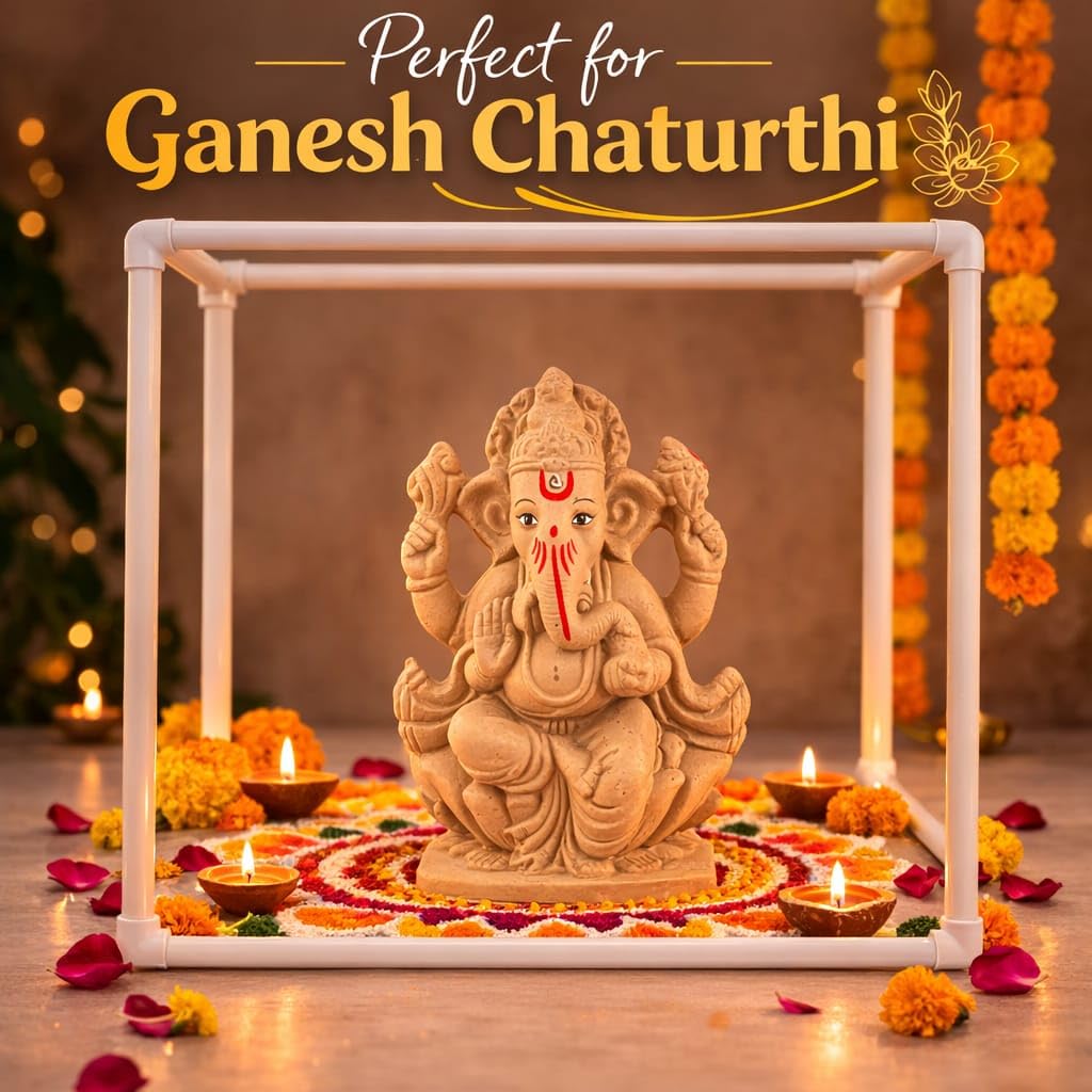 ELIKRAFT Mitti Ganesh Idol, Eco-Friendly Natural Clay Ganesha Figurine for Puja and Visarjan, Biodegradable - front view (41)