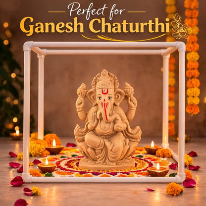 ELIKRAFT Mitti Ganesh Idol, Eco-Friendly Natural Clay Ganesha Figurine for Puja and Visarjan, Biodegradable - front view (41)