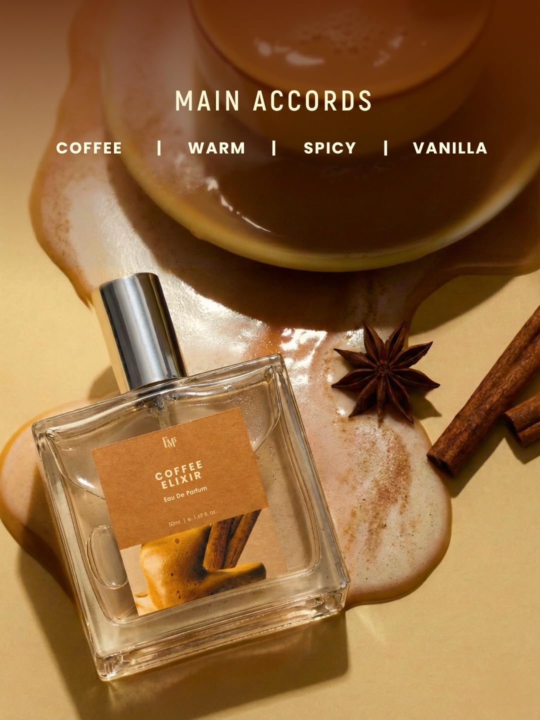 Em5 Coffee Elixir Unisex Eau de Parfum, 50ml, Gourmand Fragrance with Coffee, Vanilla, Cinnamon - front view