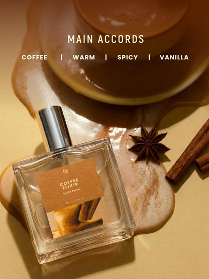 Em5 Coffee Elixir Unisex Eau de Parfum, 50ml, Gourmand Fragrance with Coffee, Vanilla, Cinnamon - front view