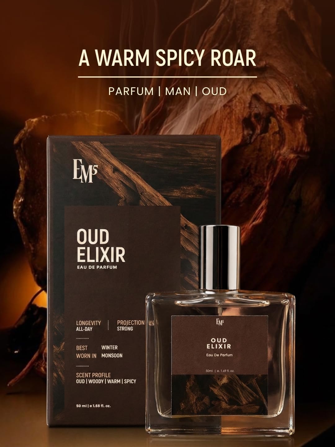 Em5 Coffee Elixir Unisex Eau de Parfum, 50ml, Gourmand Fragrance with Coffee, Vanilla, Cinnamon - front view (31)