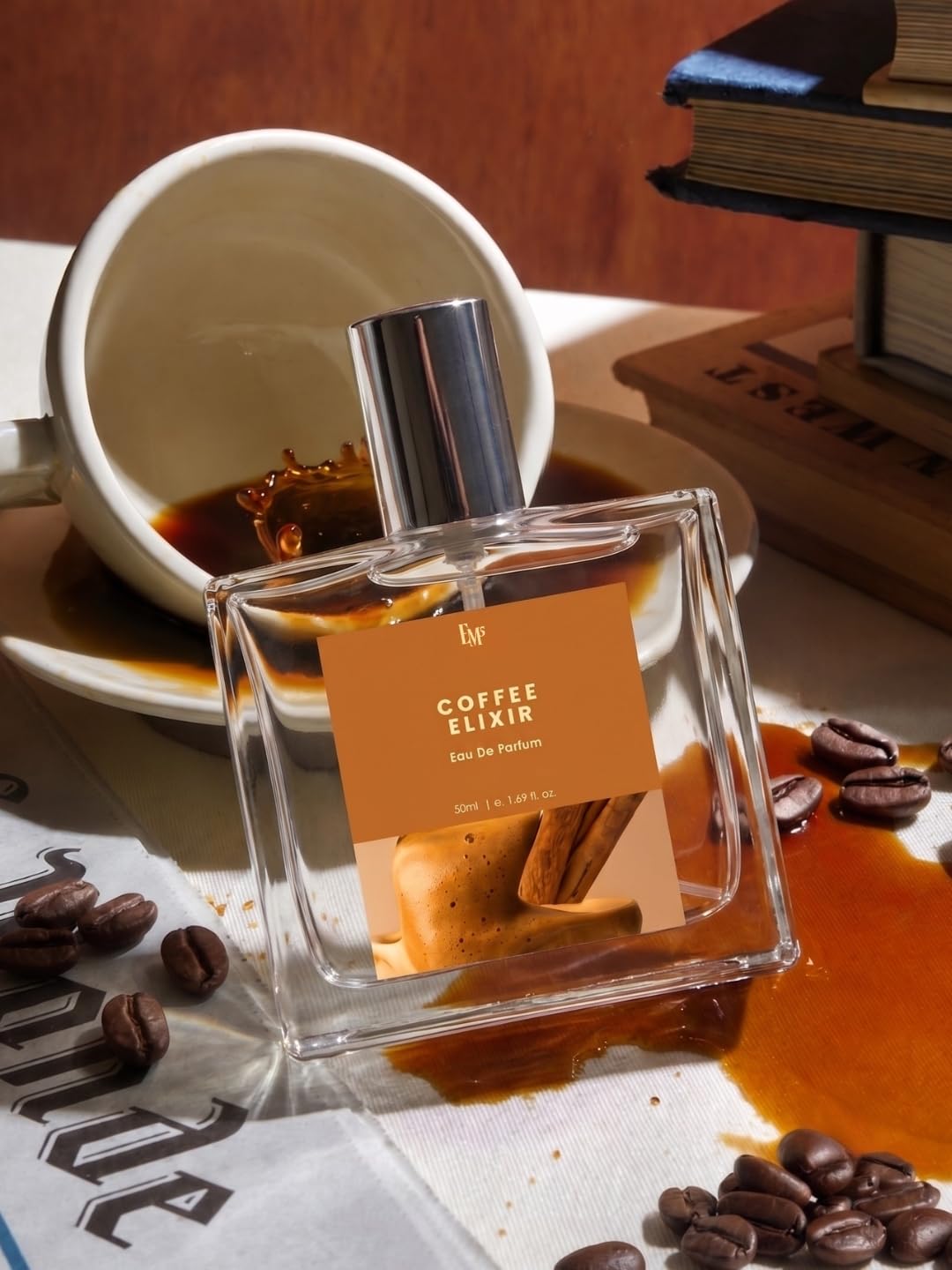 Em5 Coffee Elixir Unisex Eau de Parfum, 50ml, Gourmand Fragrance with Coffee, Vanilla, Cinnamon - close-up detail