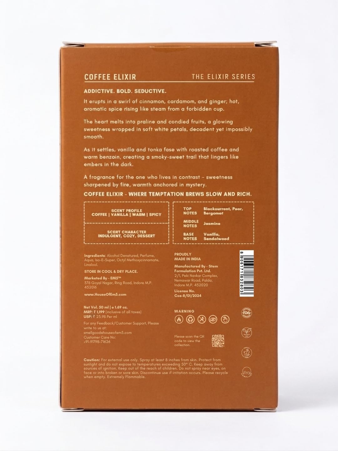 Em5 Coffee Elixir Unisex Eau de Parfum, 50ml, Gourmand Fragrance with Coffee, Vanilla, Cinnamon - in use