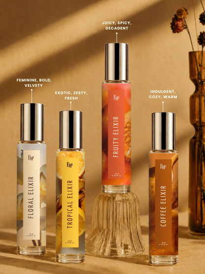 Em5 Men's Elixir Perfume Gift Set Fragrance Collection, 4 x 15ml Travel Bottles, Smoky Oud Leather Tobacco Scents for Adult M