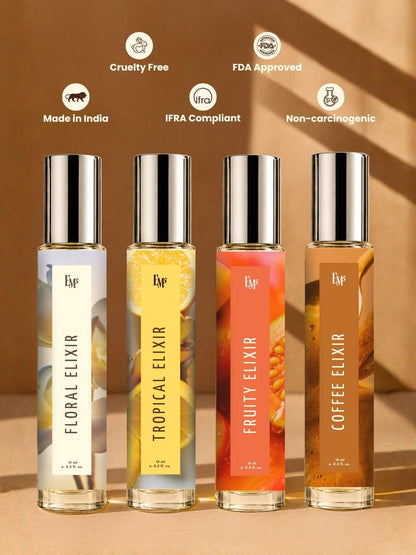 Em5 Men's Elixir Perfume Gift Set Fragrance Collection, 4 x 15ml Travel Bottles, Smoky Oud Leather Tobacco Scents for Adult M