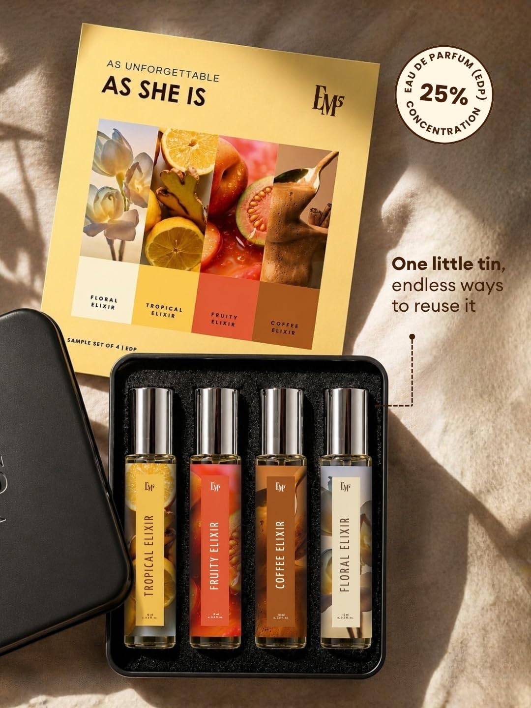 Em5 Men's Elixir Perfume Gift Set Fragrance Collection, 4 x 15ml Travel Bottles, Smoky Oud Leather Tobacco Scents for Adult M