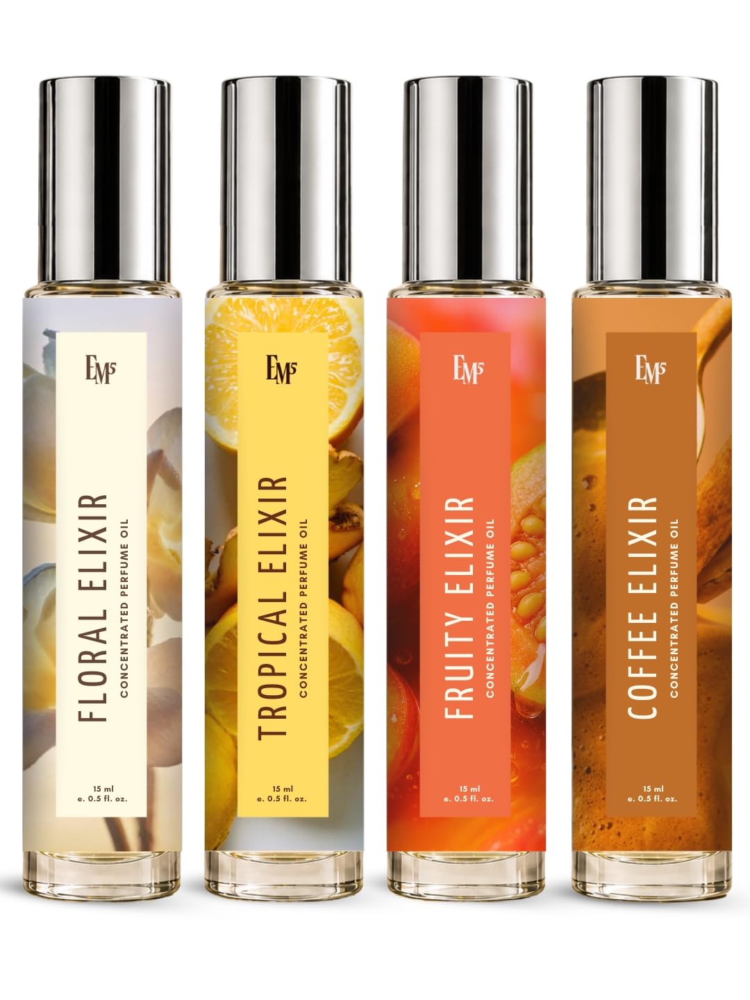 Em5 Men's Elixir Perfume Gift Set Fragrance Collection, 4 x 15ml Travel Bottles, Smoky Oud Leather Tobacco Scents for Adult M