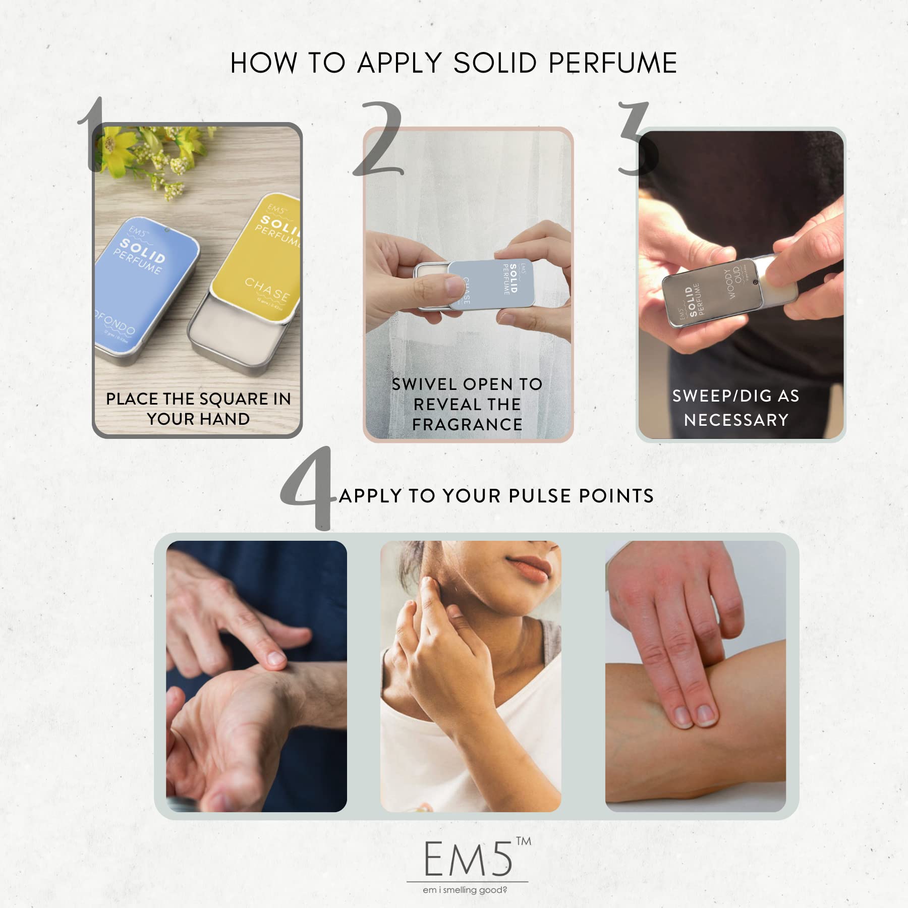 Em5 Solid Perfume Set for Men with Aqua & Constant Scents, Alcohol-Free Formula, Travel-Friendly Pocket Tins, 2 Count - close
