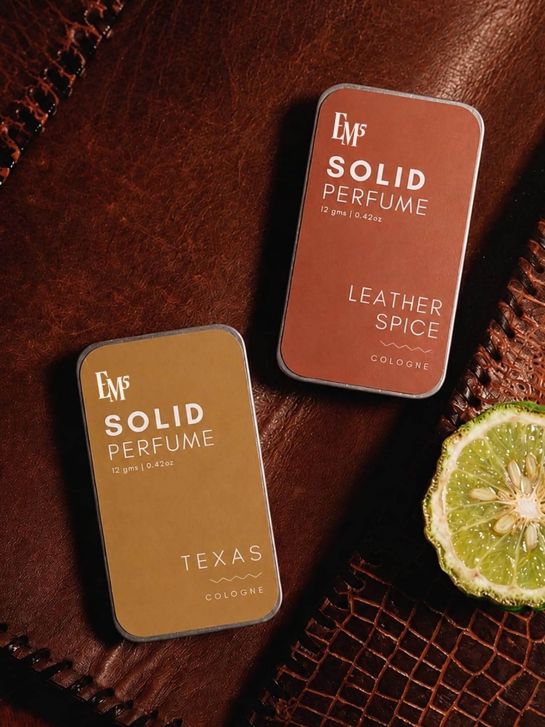 Em5 Solid Perfume Set for Men with Aqua & Constant Scents, Alcohol-Free Formula, Travel-Friendly Pocket Tins, 2 Count - close