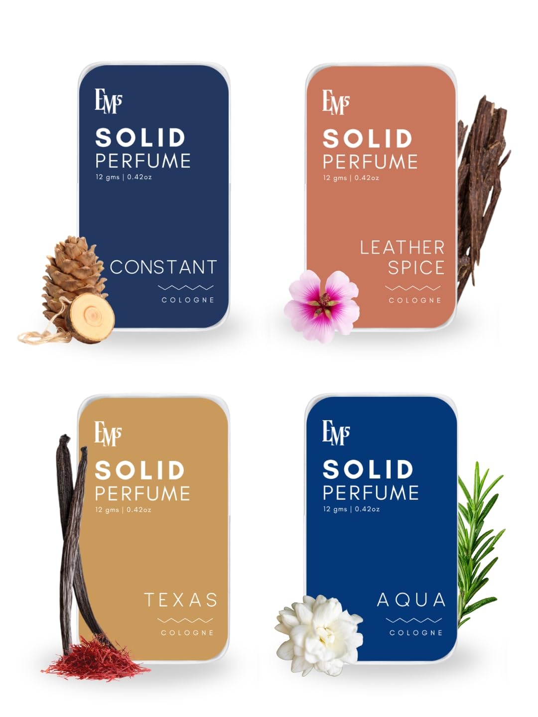 Em5 Solid Perfume Set for Men with Aqua & Constant Scents, Alcohol-Free Formula, Travel-Friendly Pocket Tins, 2 Count (39)