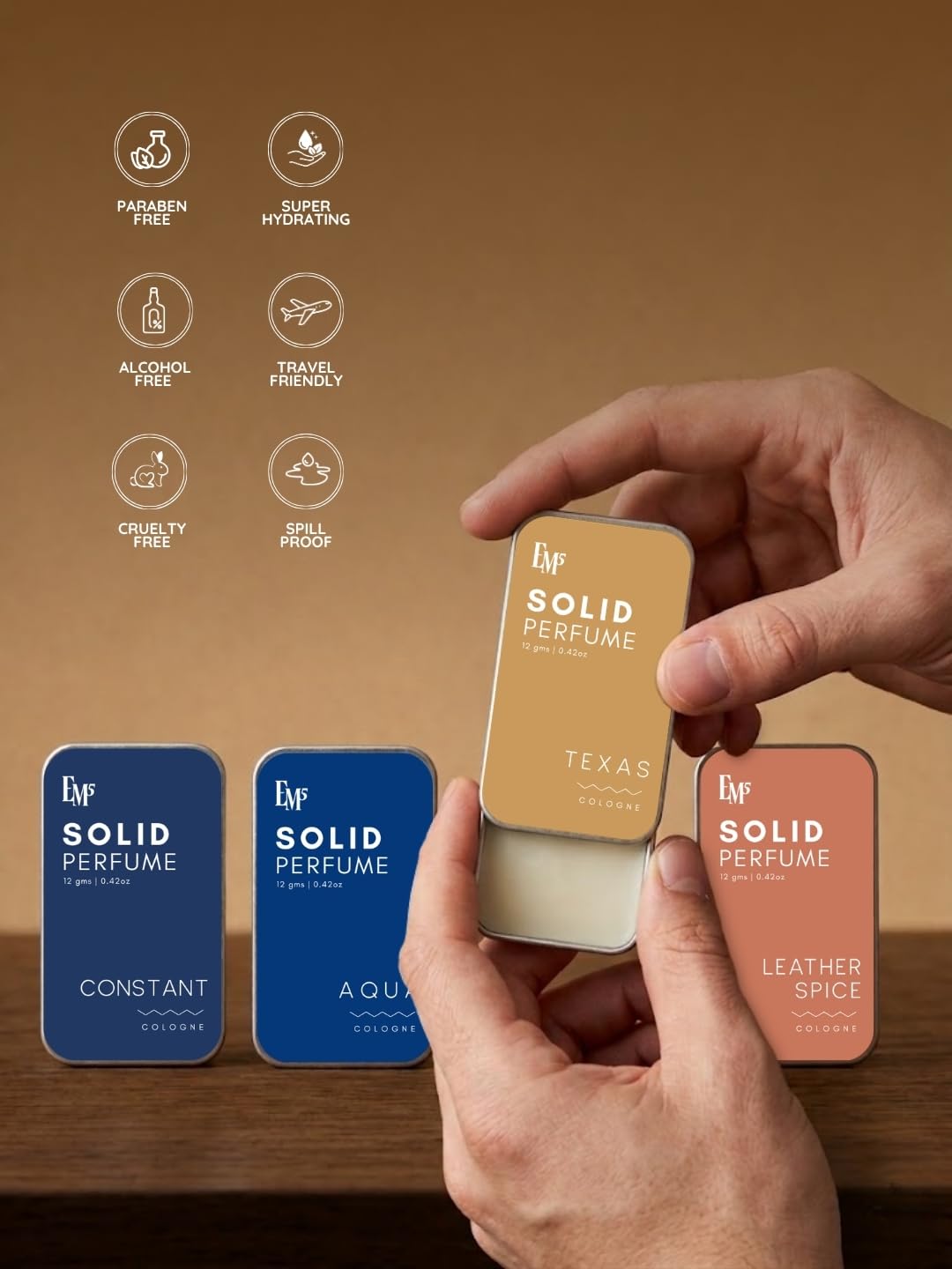 Em5 Solid Perfume Set for Men with Aqua & Constant Scents, Alcohol-Free Formula, Travel-Friendly Pocket Tins, 2 Count - back 