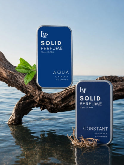 Em5 Solid Perfume Set for Men with Aqua & Constant Scents, Alcohol-Free Formula, Travel-Friendly Pocket Tins, 2 Count - close