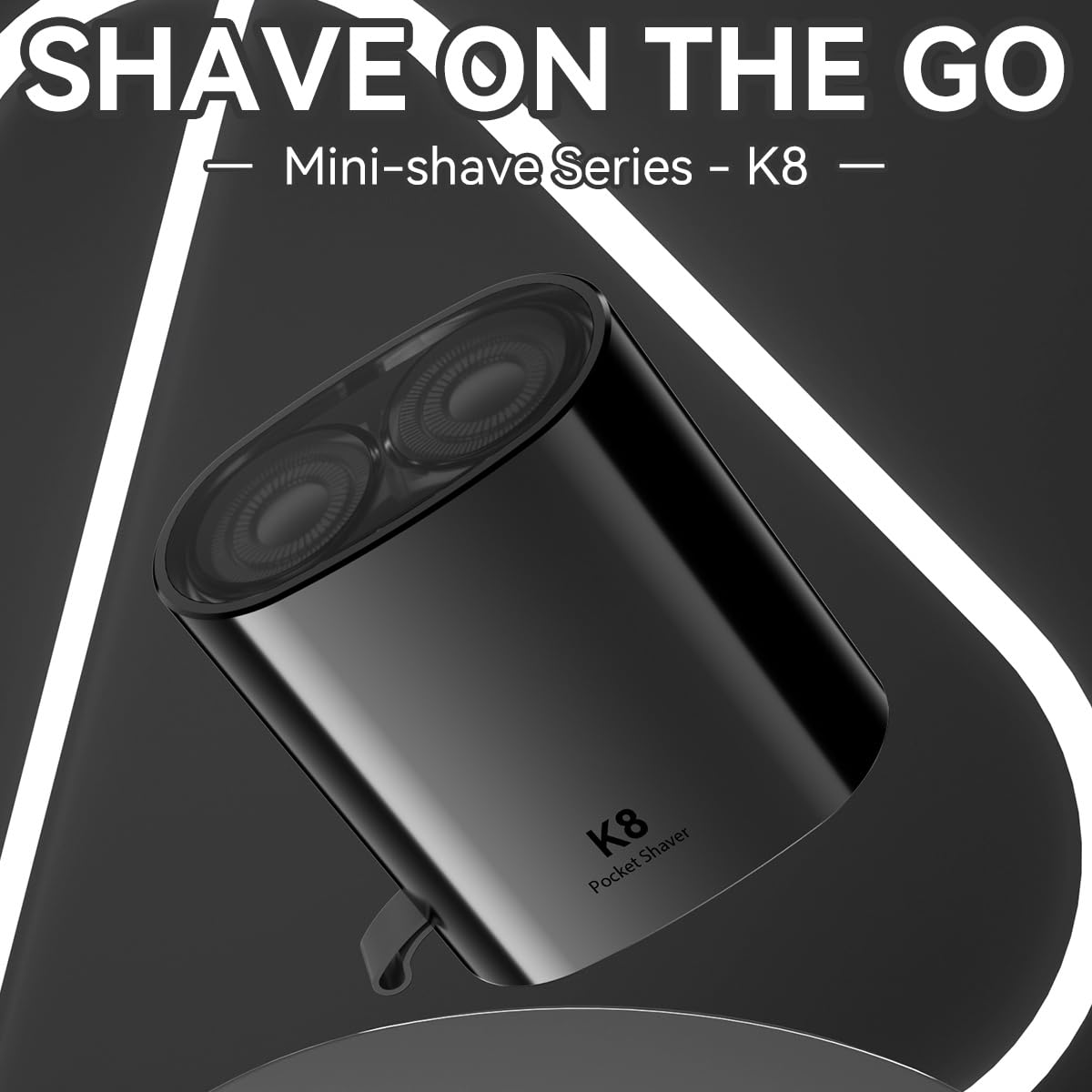 Enchen K8 Mini Portable Electric Shaver, Black, USB-C Rechargeable, IPX7 Waterproof Rotary Shaver for Men - front view