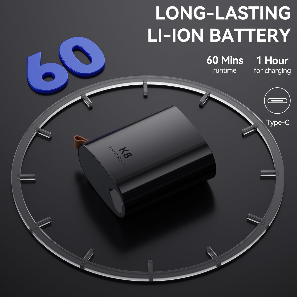 Enchen K8 Mini Portable Electric Shaver, Black, USB-C Rechargeable, IPX7 Waterproof Rotary Shaver for Men - ingredients panel
