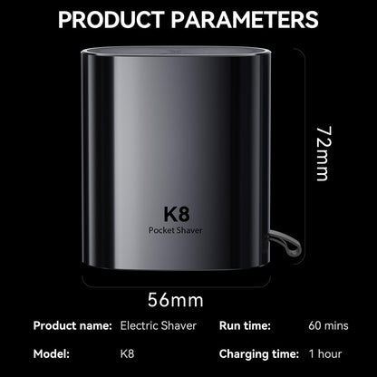 Enchen K8 Mini Portable Electric Shaver, Black, USB-C Rechargeable, IPX7 Waterproof Rotary Shaver for Men - size and scale