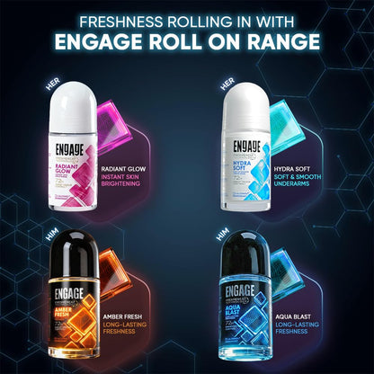 Engage Hydra Soft Underarm Roll On Deo for Women|72 Hour Sweat & Odour Protection | Skin Softening Formula|Advanced Antipersp