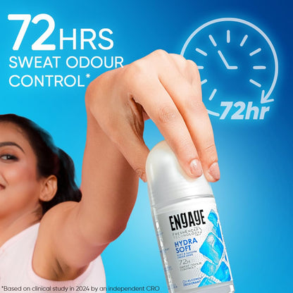 Engage Hydra Soft Underarm Roll On Deo for Women|72 Hour Sweat & Odour Protection | Skin Softening Formula|Advanced Antipersp