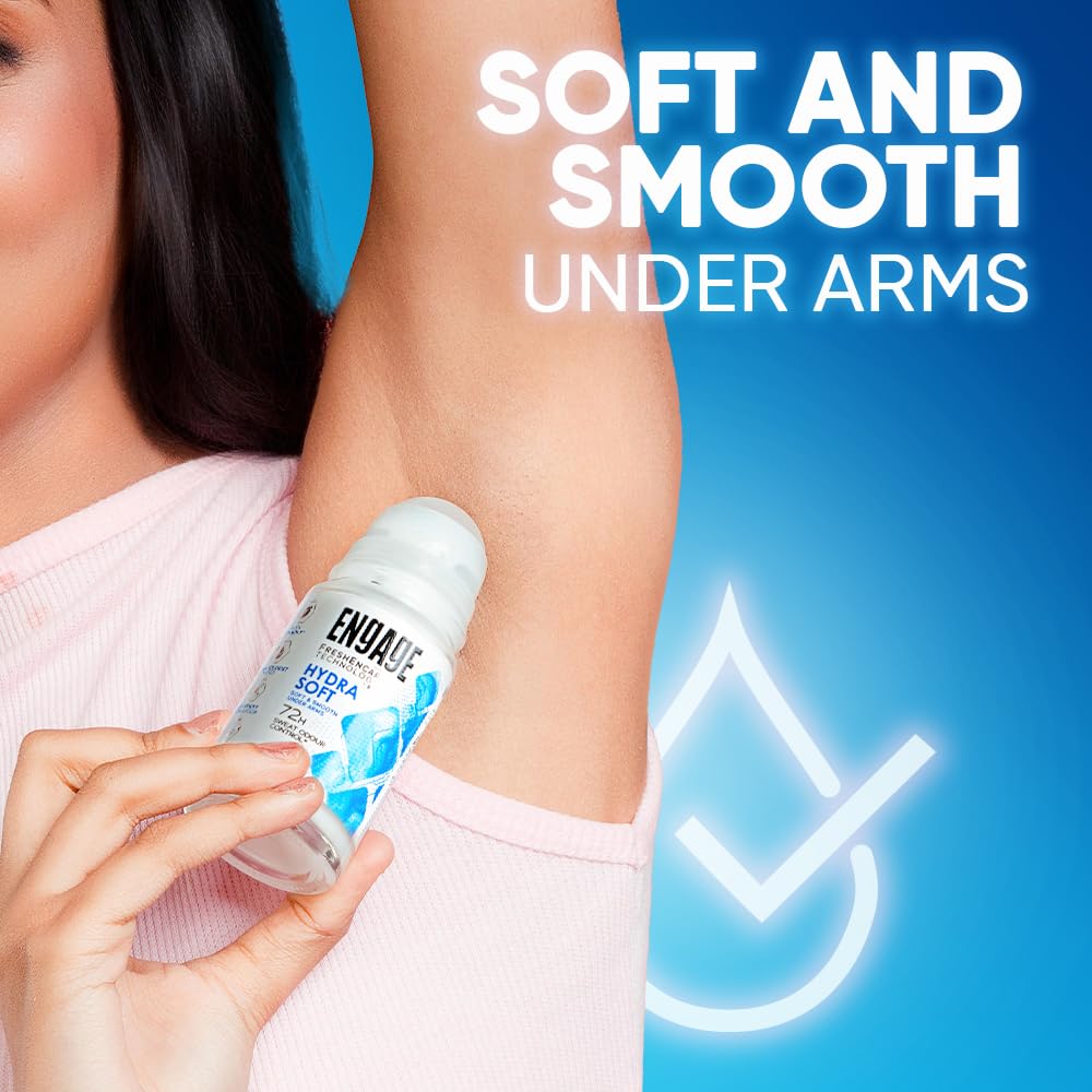 Engage Hydra Soft Underarm Roll On Deo for Women|72 Hour Sweat & Odour Protection | Skin Softening Formula|Advanced Antipersp