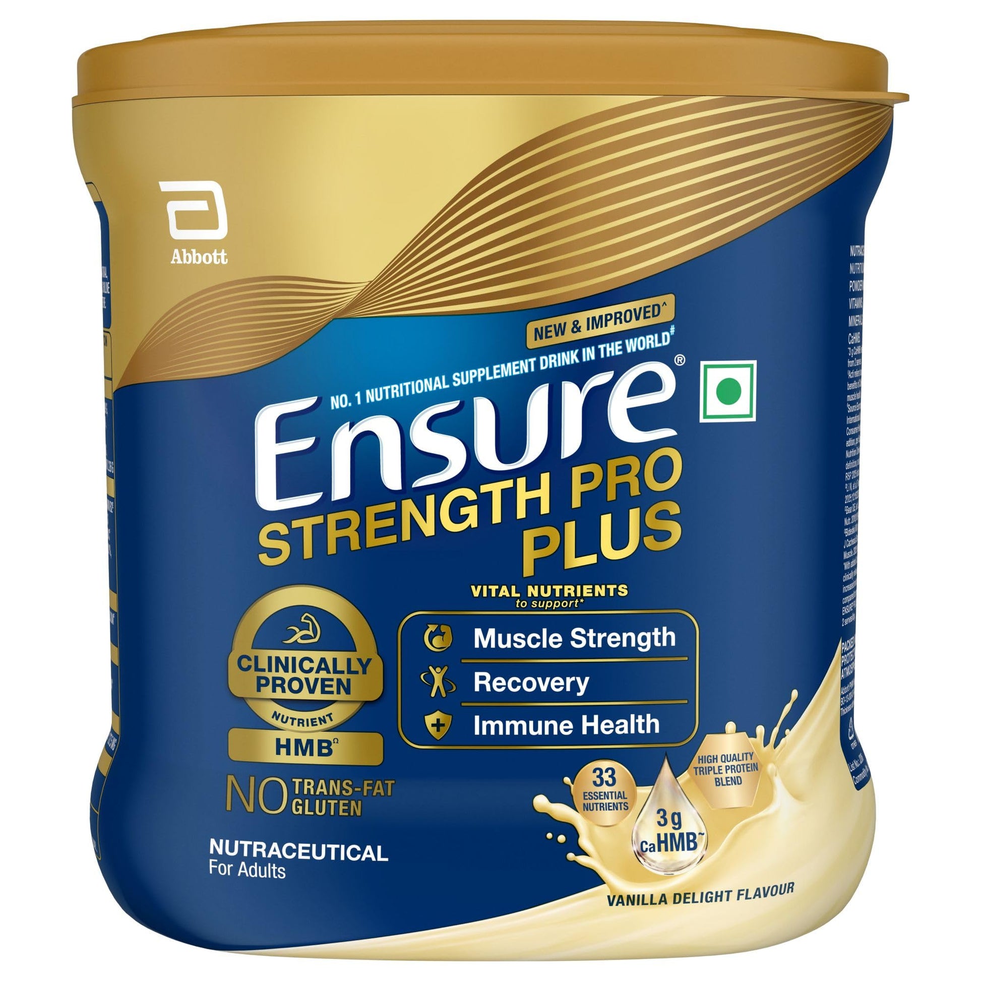Ensure Plus Nutritional Supplement Drink Powder, 400g Vanilla, Triple Protein Blend with CaHMB, Vegetarian, Gluten-Free, Tub