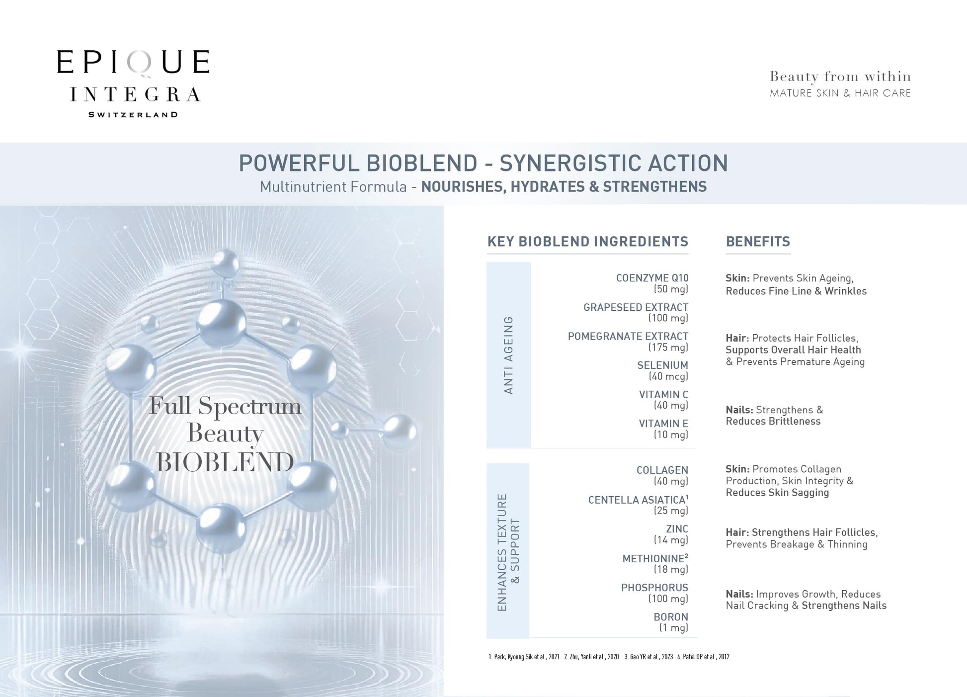 Epique Integra Beauty Bioblend Supplement, 30+ Ingredients, Swiss Formula, 1 Tablet Daily, Adult - close-up detail