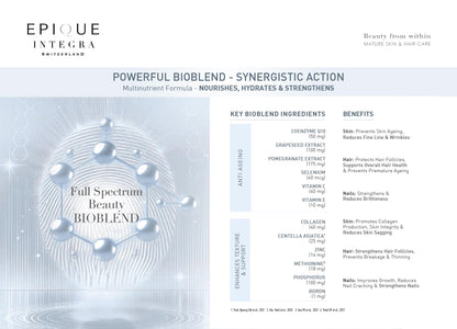 Epique Integra Beauty Bioblend Supplement, 30+ Ingredients, Swiss Formula, 1 Tablet Daily, Adult - close-up detail