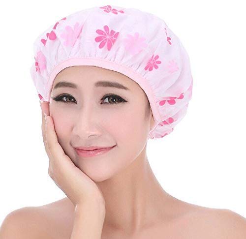 eS³kube Reusable Shower Caps Set of 3, Waterproof EVA Free-Size Floral Style for Bathroom Salons Spas