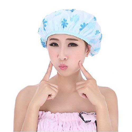 eS³kube Reusable Shower Caps Set of 3, Waterproof EVA Free-Size Floral Style for Bathroom Salons Spas - back view